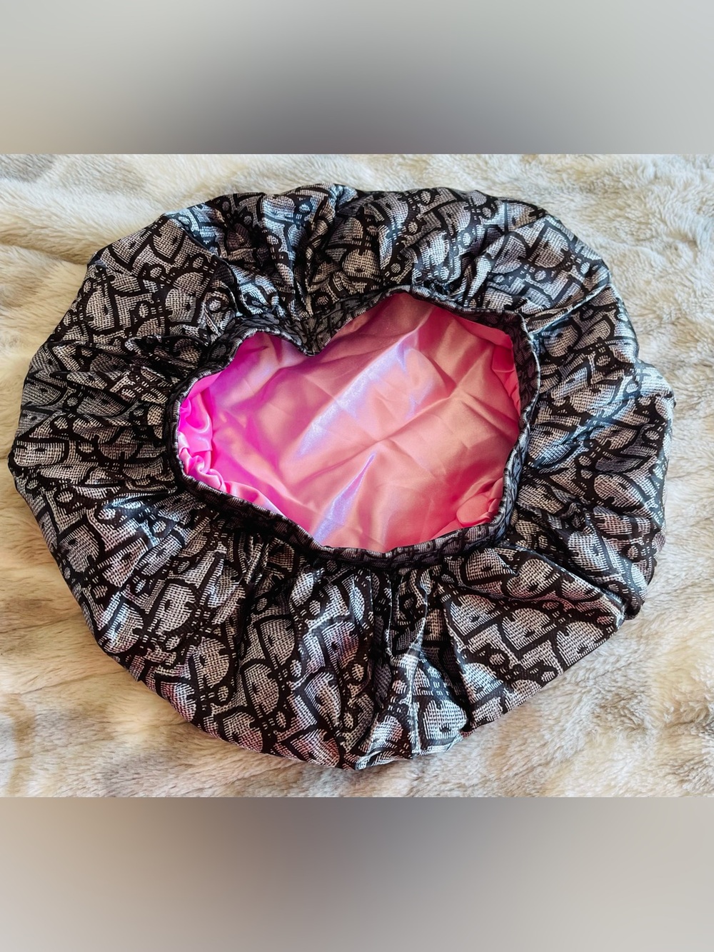 Black & Pink Satin-Lined Hair Bonnet